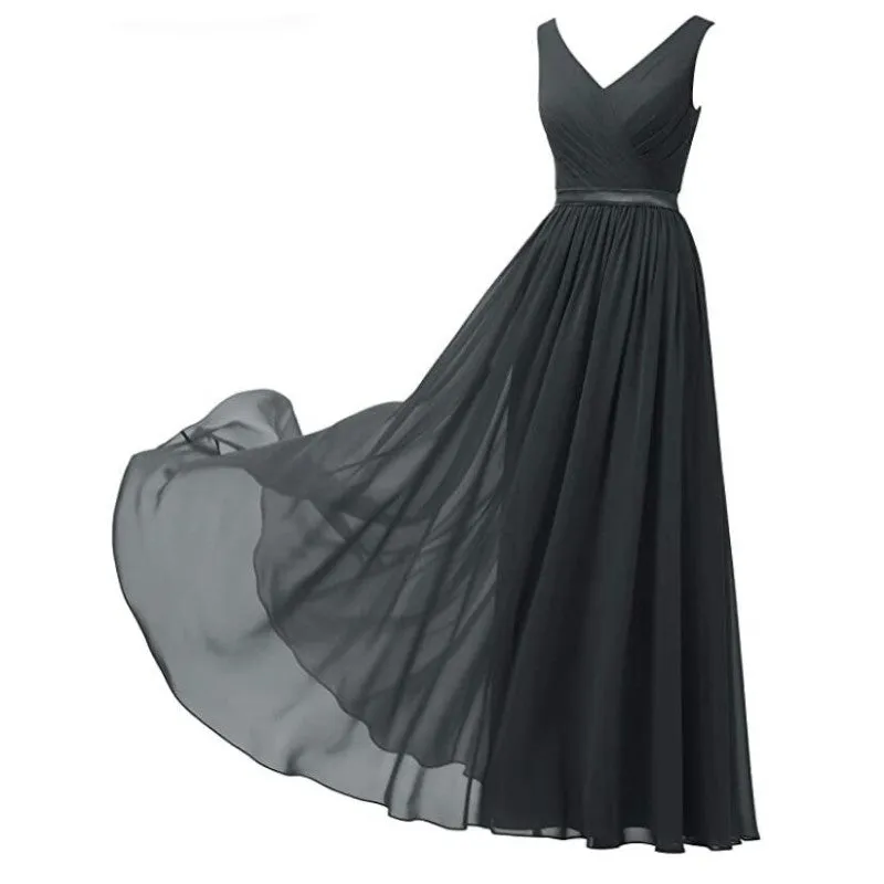 V-Neck Chiffon Bridesmaid Dresses Long Party Evening Formal Dress