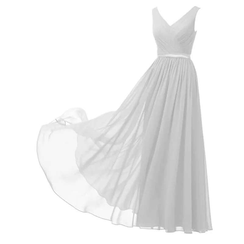 V-Neck Chiffon Bridesmaid Dresses Long Party Evening Formal Dress