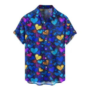 Valentine's Day Love Heart Print Shirt for Men