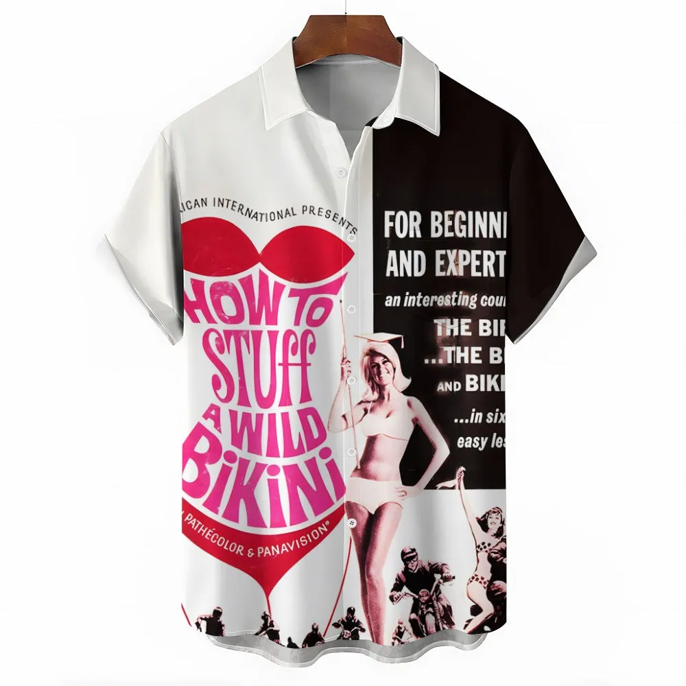 Vintage Poster Bikini Print Short Sleeve Shirt 2410003405