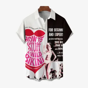 Vintage Poster Bikini Print Short Sleeve Shirt 2410003405