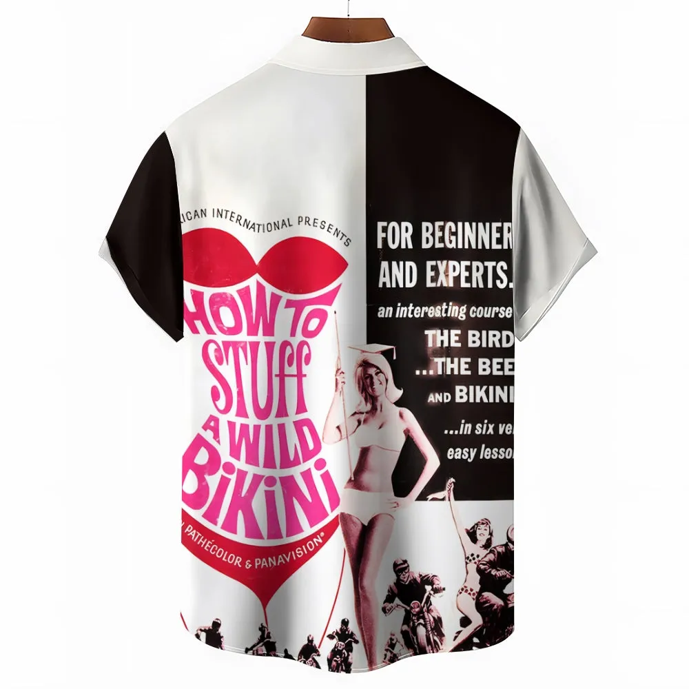 Vintage Poster Bikini Print Short Sleeve Shirt 2410003405