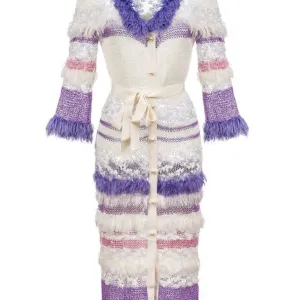 Violet Multicolor handmade Knit Cardigan with Pearl buttons