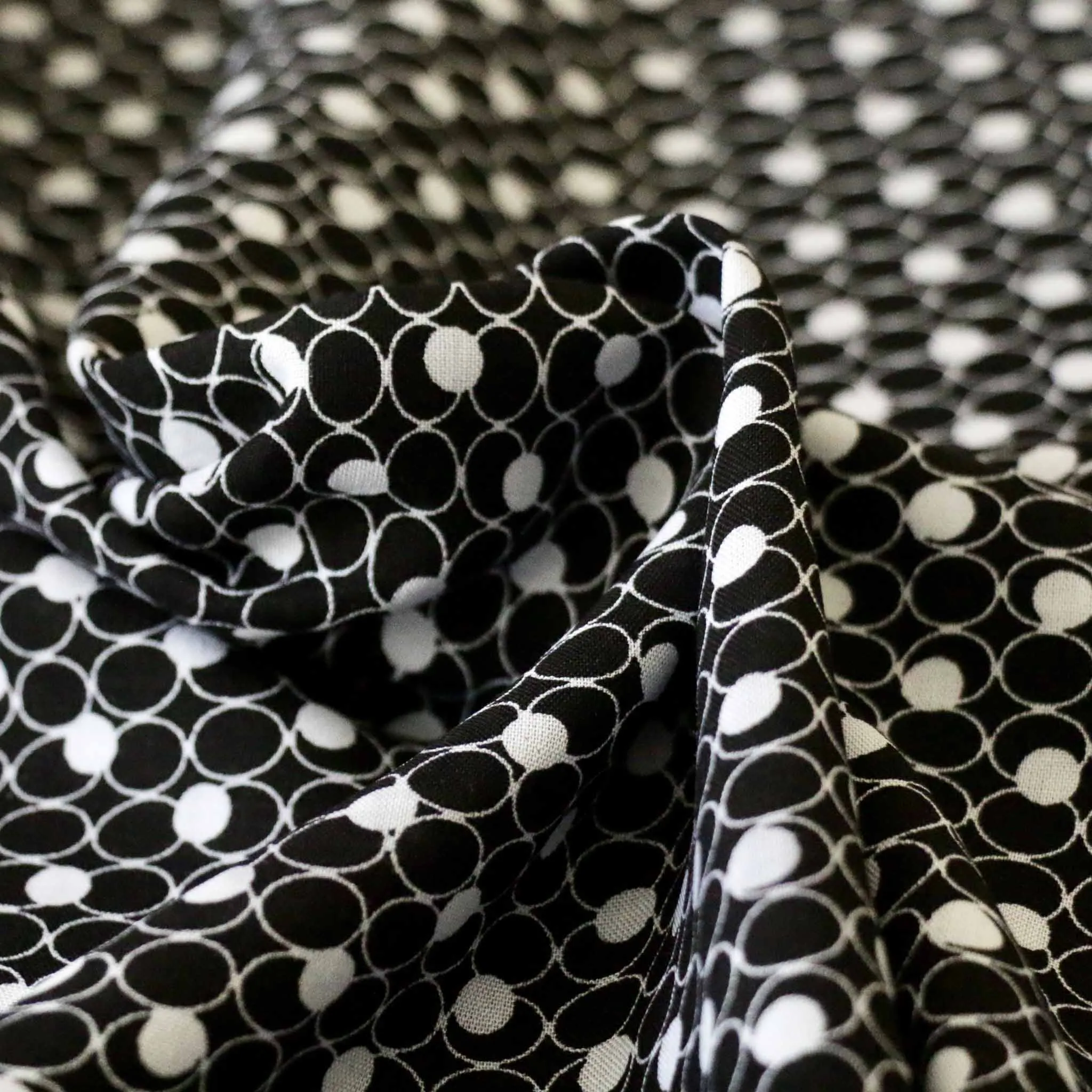 Viscose Challis Fabric - Black and navy