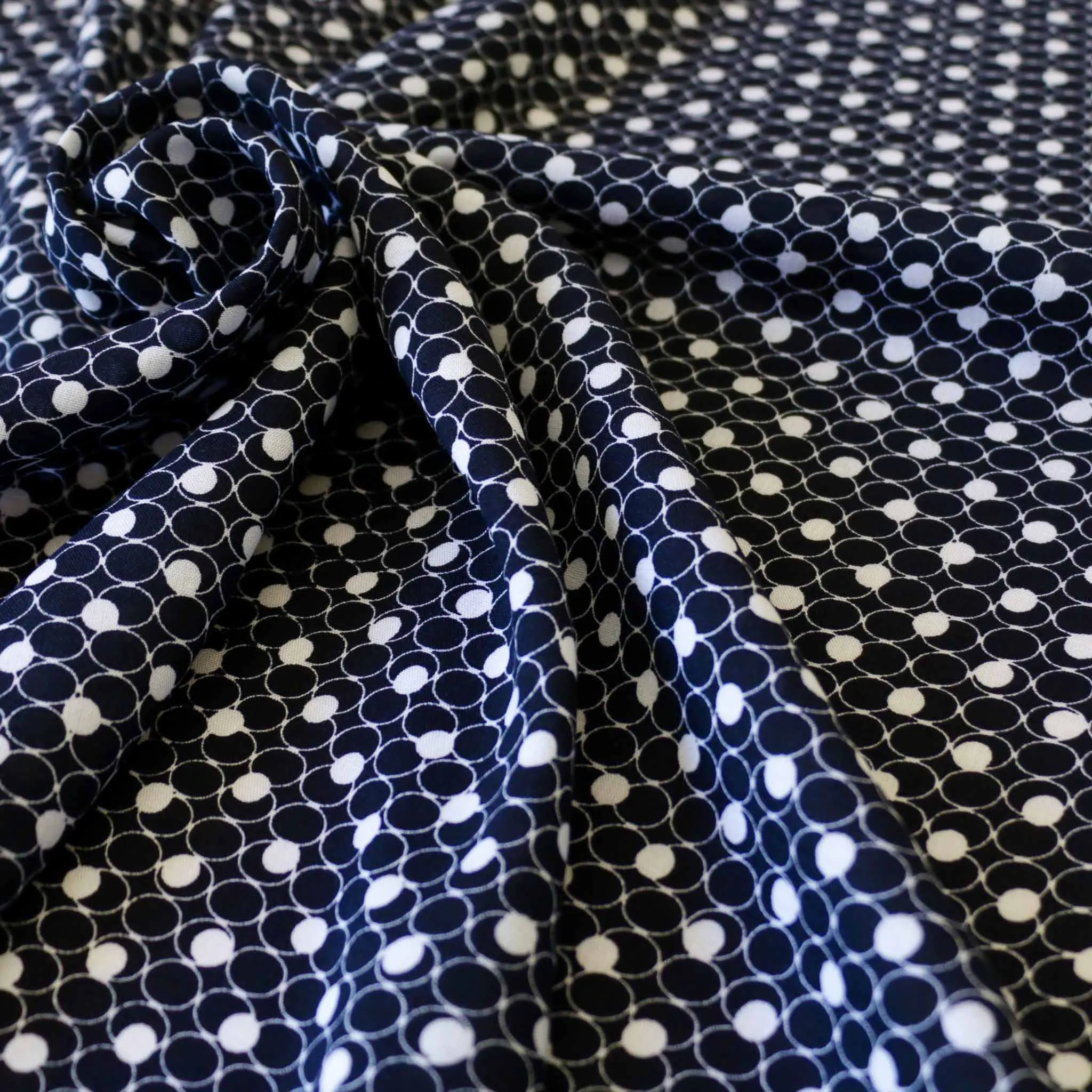 Viscose Challis Fabric - Black and navy