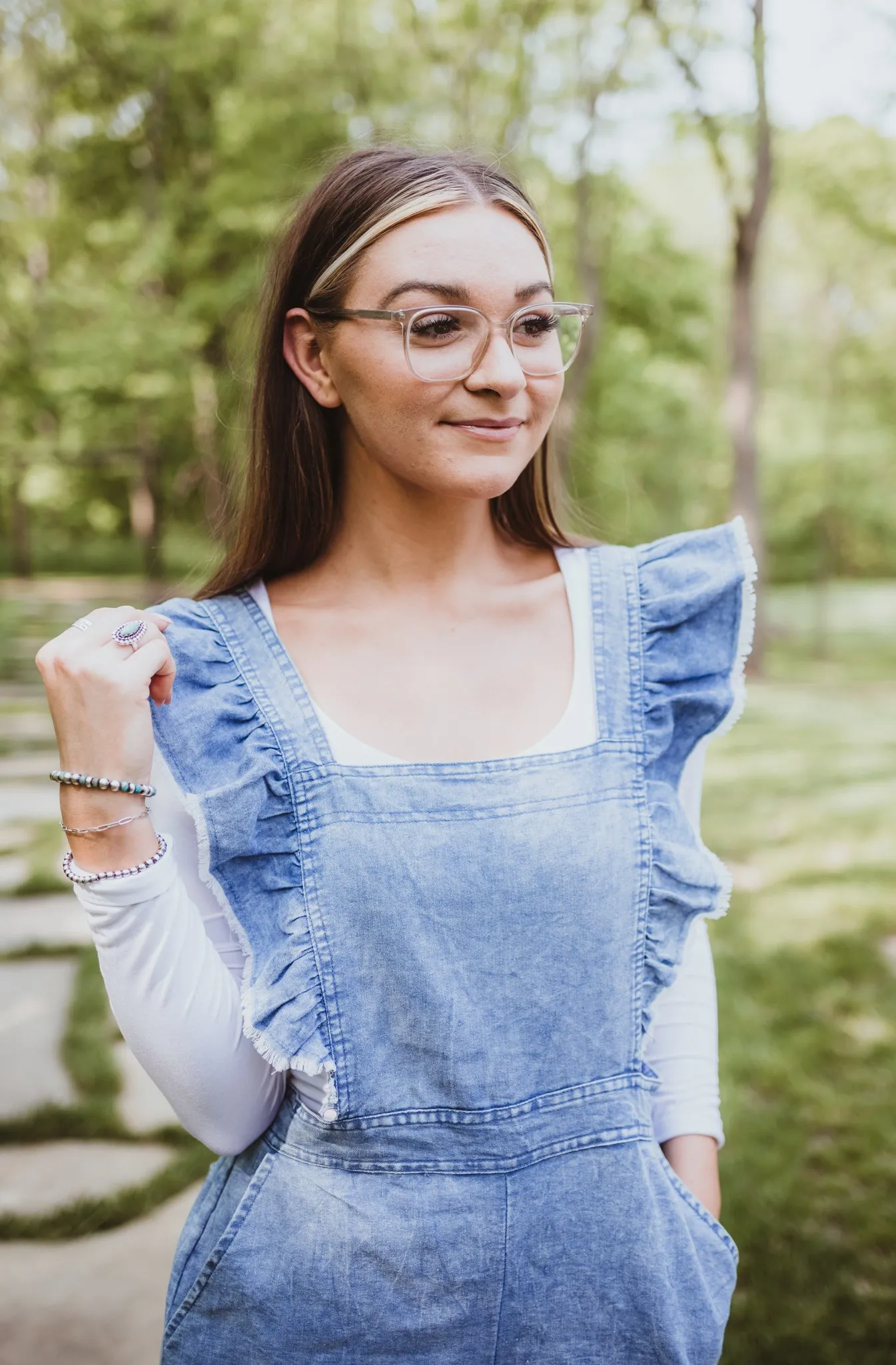 Washed Denim Overall Flutter Jumpsuit