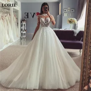 Wedding Dresses A Line High Neck Bridal Dress Appliqued Lace Wedding Gowns