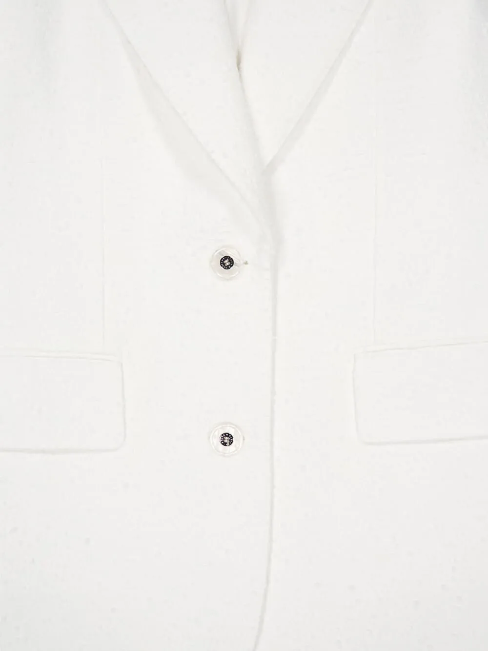 White Single-Breasted Cotton Raschel Tweed Jacket