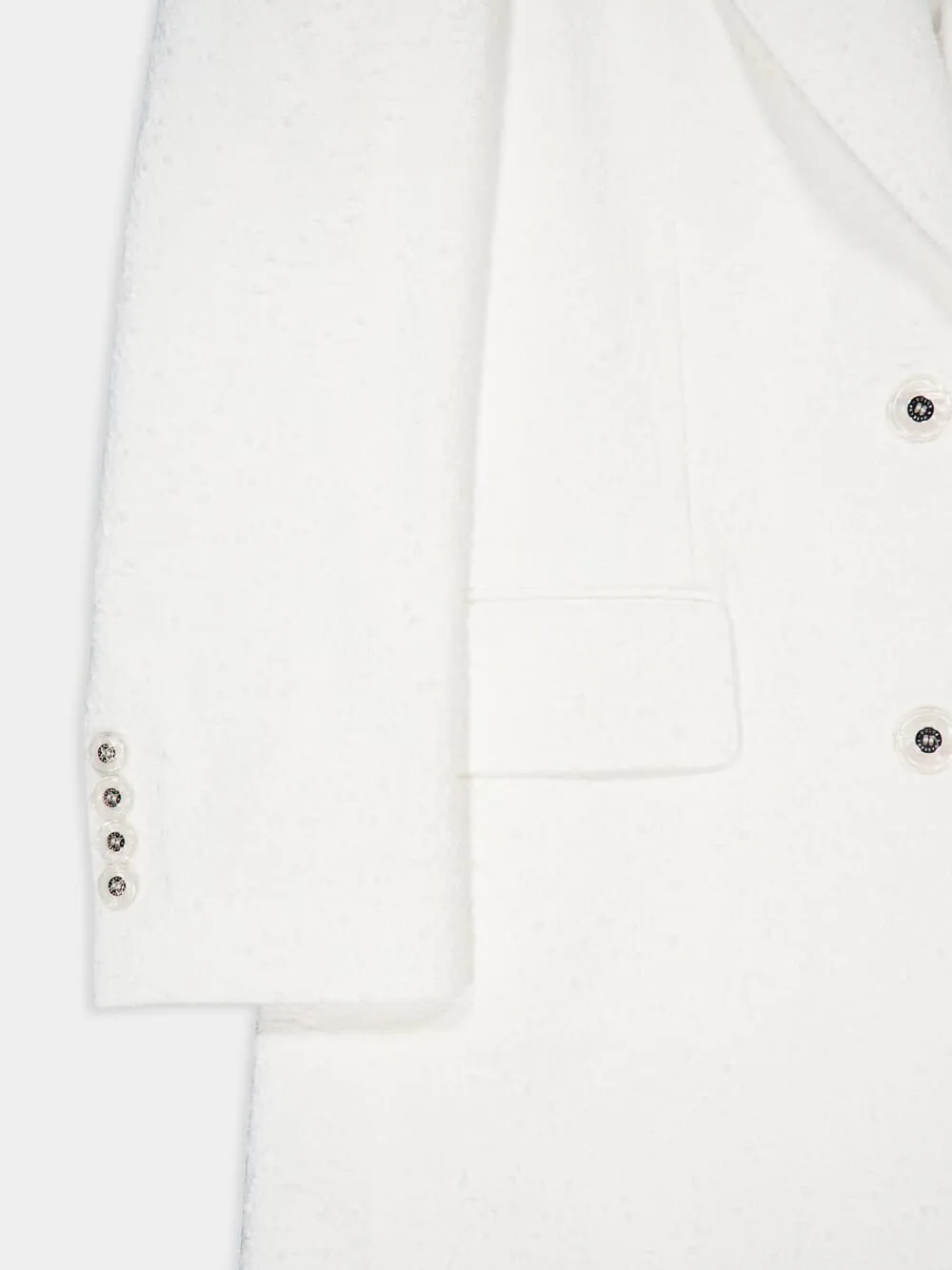 White Single-Breasted Cotton Raschel Tweed Jacket