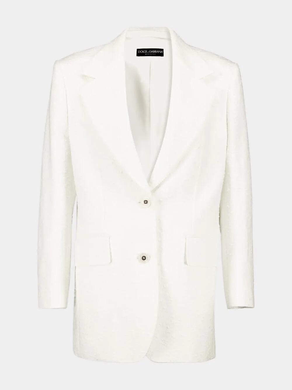White Single-Breasted Cotton Raschel Tweed Jacket