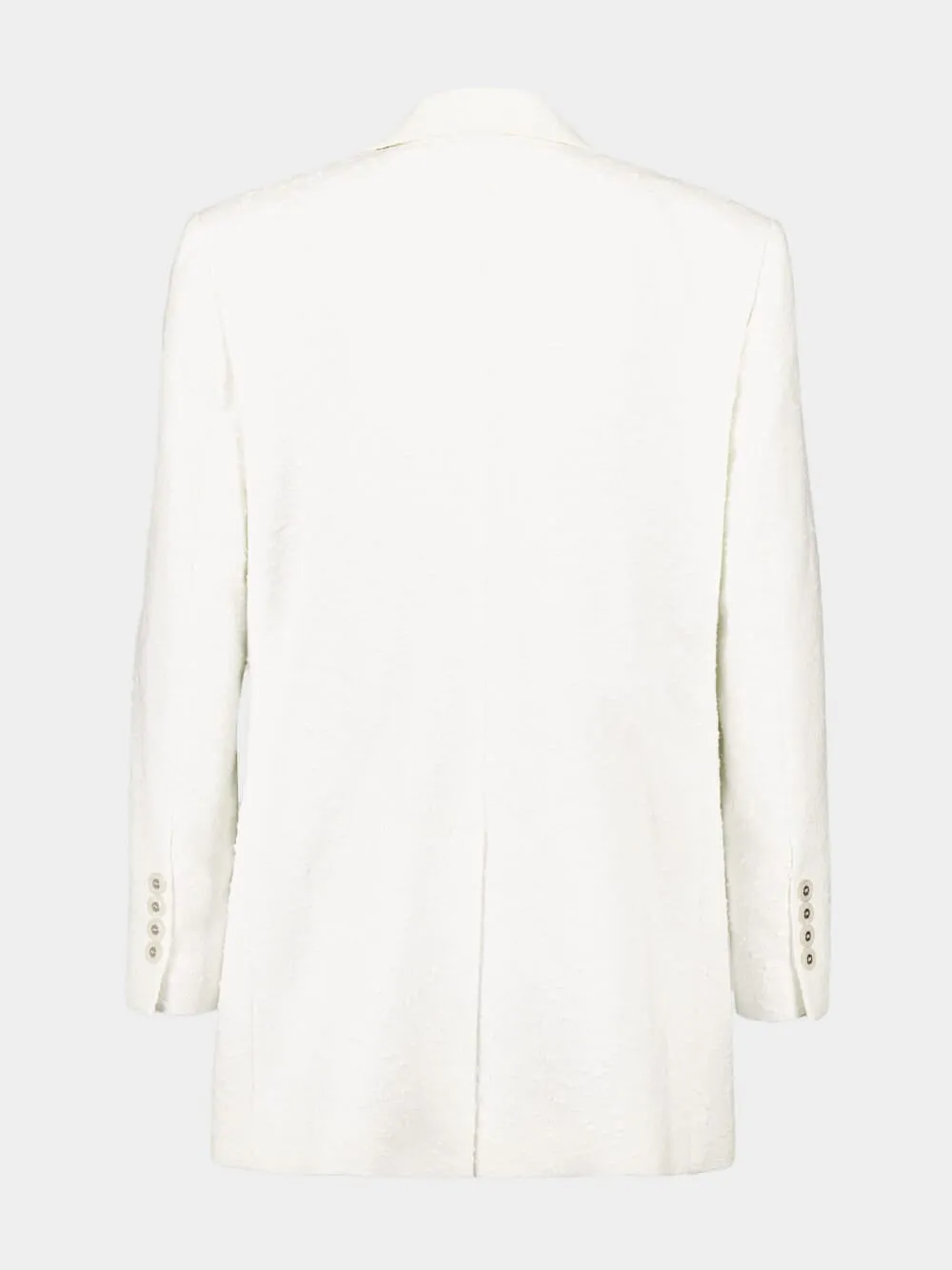 White Single-Breasted Cotton Raschel Tweed Jacket