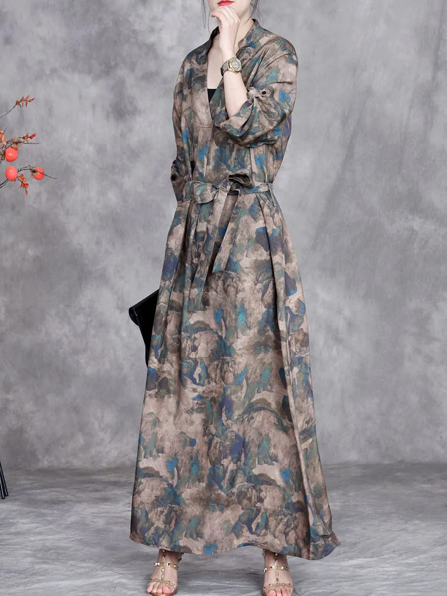 Women Summer Retro Strap Stand Collar Maxi Dress