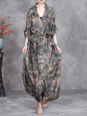 Women Summer Retro Strap Stand Collar Maxi Dress