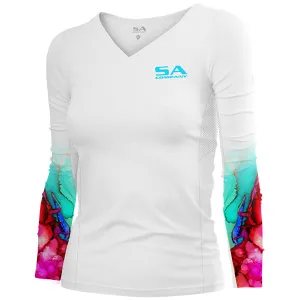 Women's Performance Long Sleeve Shirt | White | Watercolor
