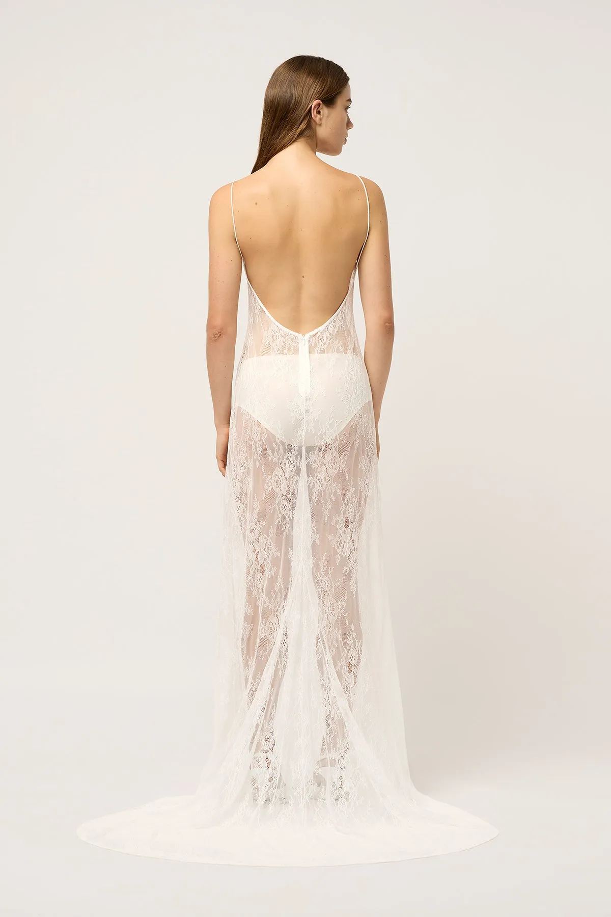 WOMENS SHENISE LACE DRESS WITH TRAIN