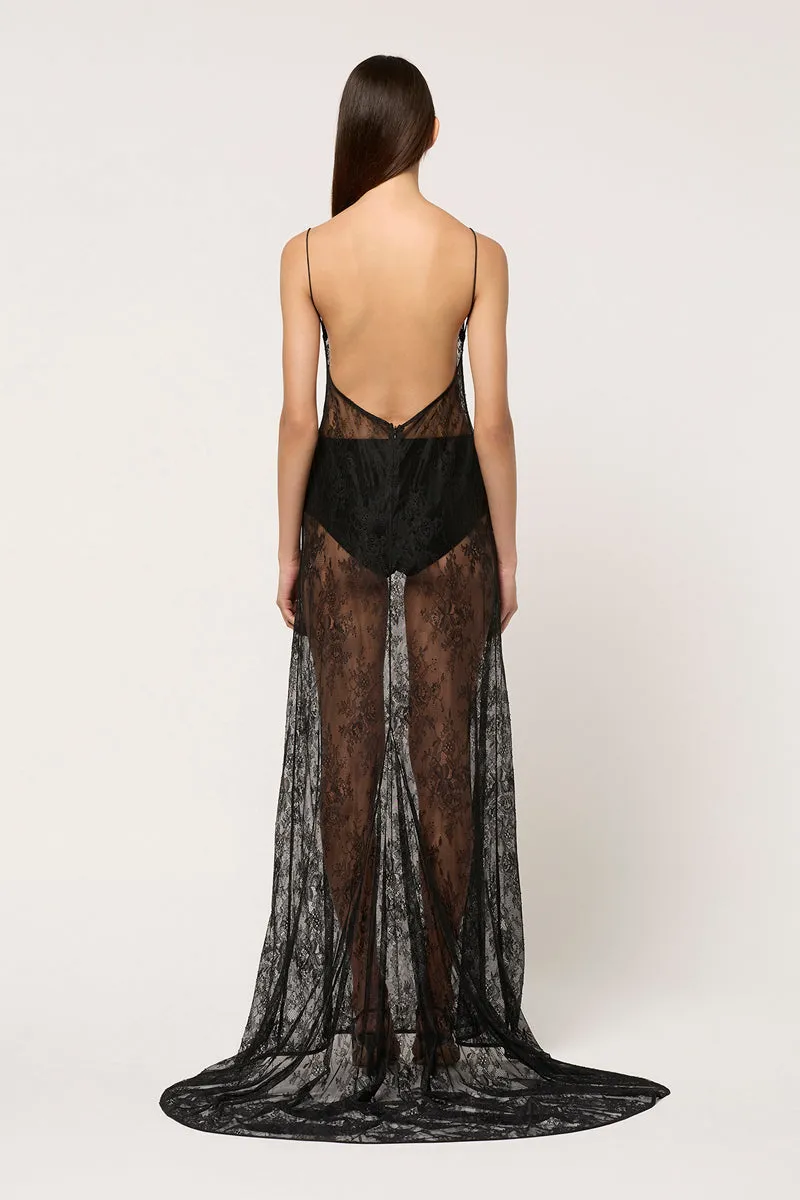 WOMENS SHENISE LACE DRESS WITH TRAIN