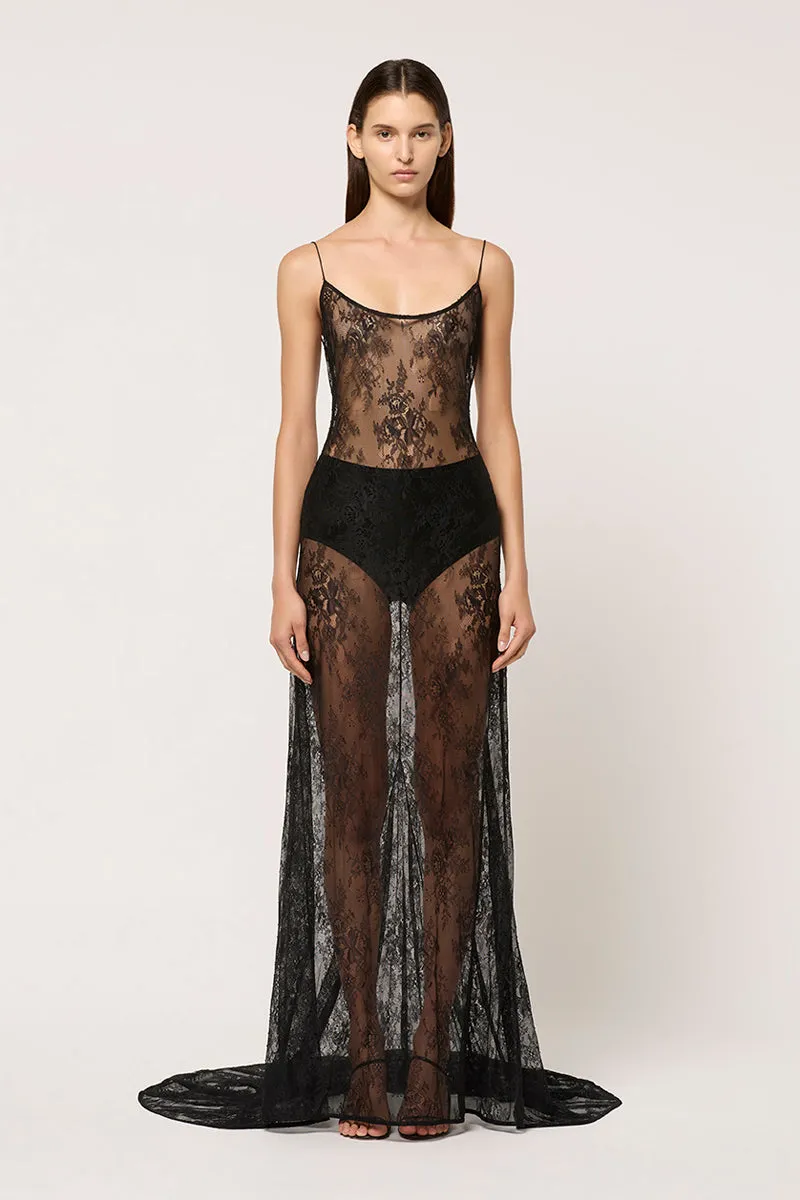 WOMENS SHENISE LACE DRESS WITH TRAIN
