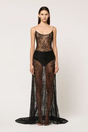 WOMENS SHENISE LACE DRESS WITH TRAIN