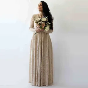 Wrap Champagne lace wedding dress with pockets #1269