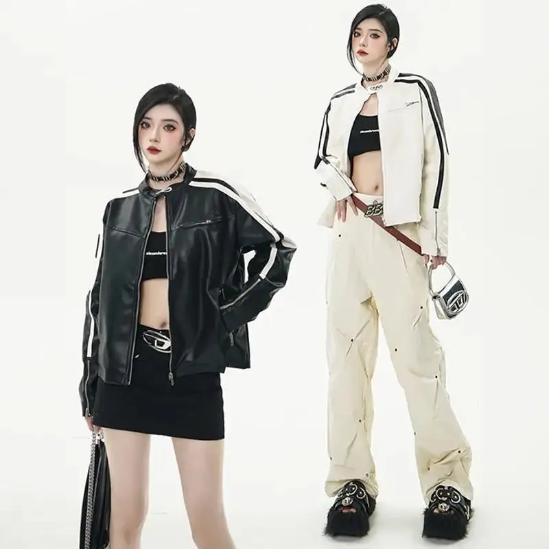 Y2K Women's Leather Cropped Running Jacket for Stylish Outerwear