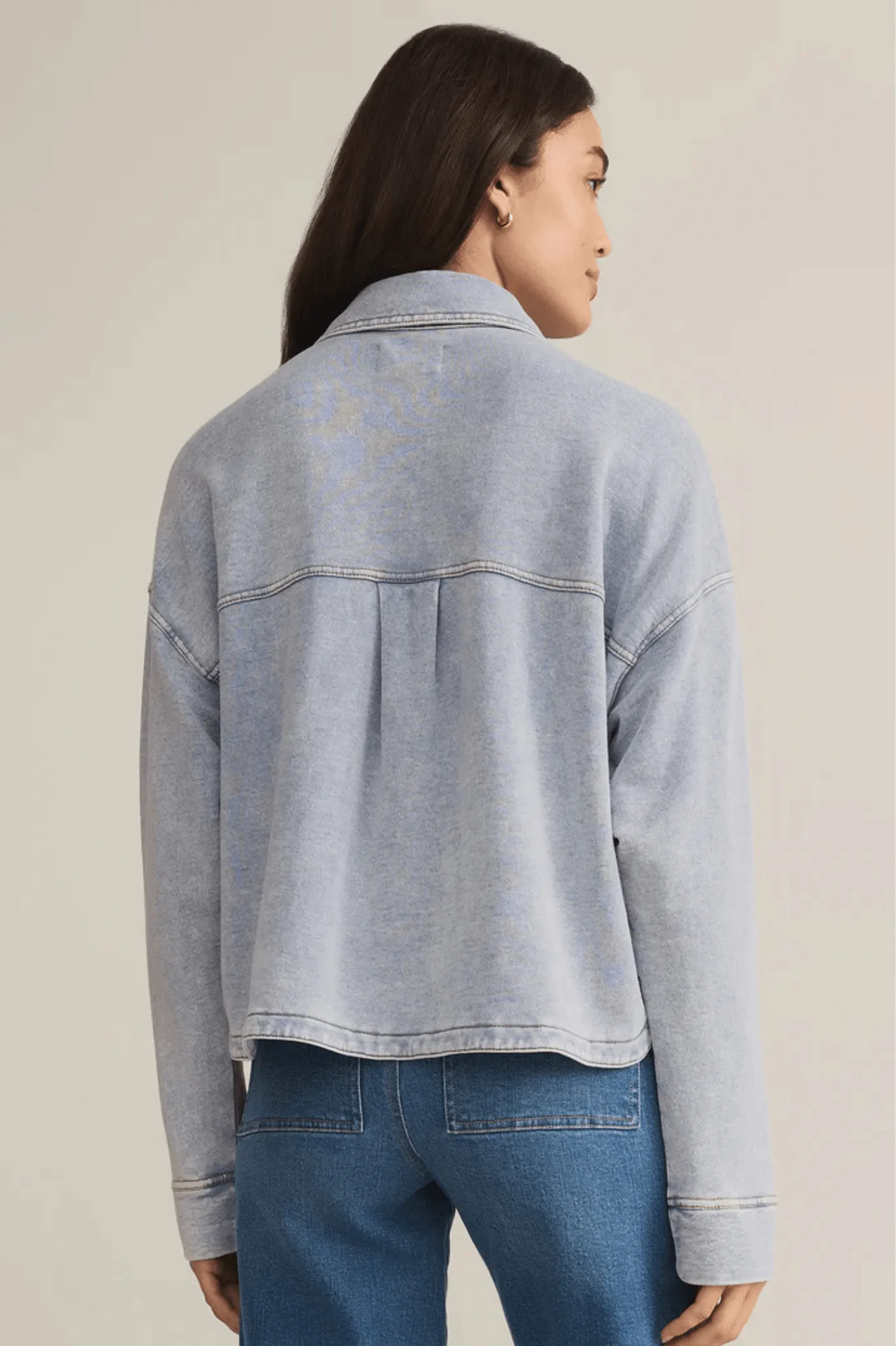 ZSupply:All Day Cropped Knit Jacket Washed Indigo